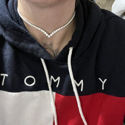 15 Carat Lab Grown Diamond  Tennis V Shaped Necklace 16” 18K White Gold Played Over 925 Sterling Silver V Shaped Tennis Necklace 