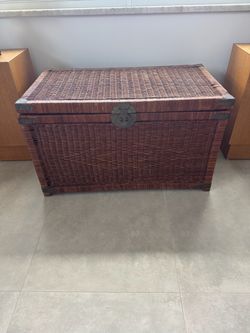 Large Wicker Storage Trunk with Metal Hardware