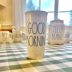 Rae Dunn Tall “GOOD MORNING” Travel Coffee Tumbler