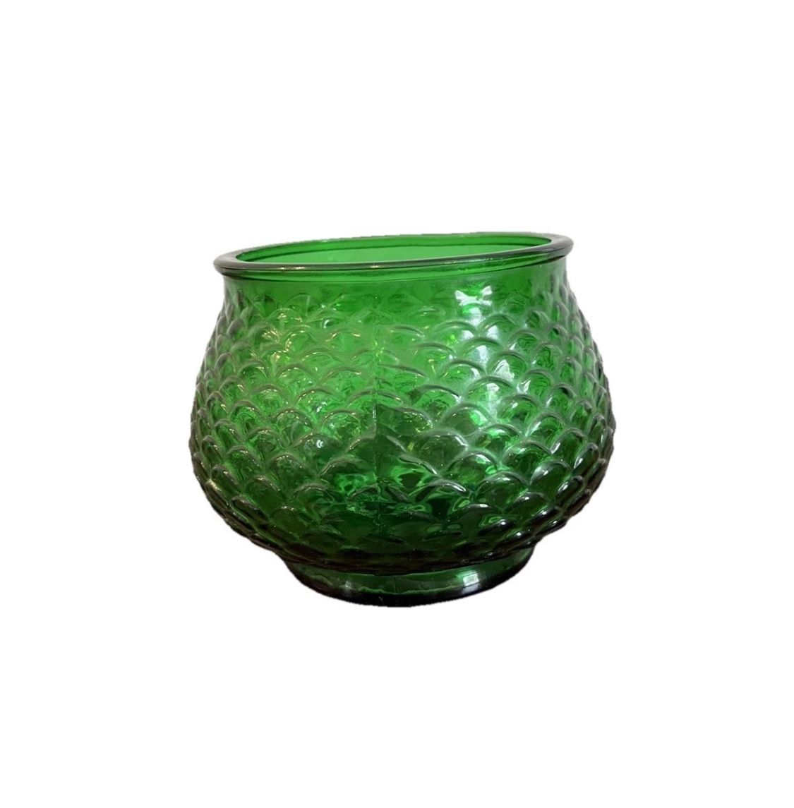 E.O. Brody Vase Bowl Dish Planter Green Glass Fish Scale Textured Vintage MCM
