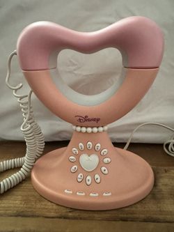 WALT DISNEY PINK PRINCESS HEART SHAPED  HOME CORDED PHONE / TELEPHONE VINTAGE