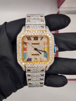 Moissanite Multi Color Face  Cartier Bustdown  With Box And Papers (PASSES Tester)