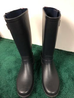 Gabriella Rocha Women’s Rain Boots Black Zipper Low Heel Buckle Knee High Size 9