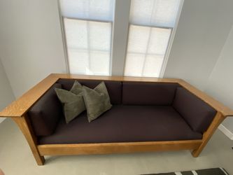 Authentic L&JG Stickley Settee and 2 side chairs (plus two leather L&JG Morris Recliners and ottomans)