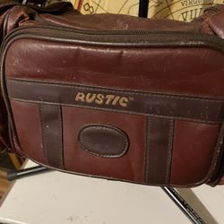 RUSTIC BROWN AND RED LEATHER CAMERA BAG