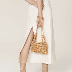 Cult Gaia Cora Wooden Beaded Shoulder Bag Natural Wood Purse