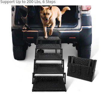 Dog Stairs for Car – Foldable Dog Ramps for Large Dogs with Non Slip Surface, Portable Dog Steps for Cars and SUV, Truck, Support Up to 200 Lbs, 6 Ste