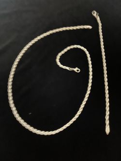 Silver Rope Chain Necklace and Bracelet Set