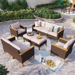 NEW Wicker Patio Furniture Set, Outdoor Rattan Sectional Sofa 9 Piece Patio Conversation Set 