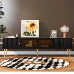 TV Stand with Silver Metal Legs Compatible with TV Up to 70", Tempered Glass TV Cabinet with Ample Storage Capacity, Contemporary Media Console with S