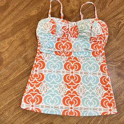 DownEast Basic Swim Deep Sea Tank Orange Bikini Top size S