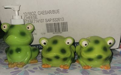 Children's Frog/Toad Bathroom Decor Accessory Set-2 Piece Bundle Incl Soap Dispenser&toothbrush hold