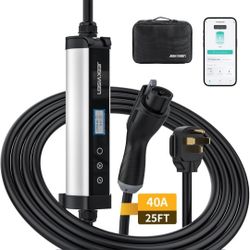 Level 2 Portable EV Charger - 40A 240V EVSE with NEMA 14-50 Plug,9.6kW,25ft Cable,ETL Certified,40A/32A/24A/16A Adjustable Current Home EV Charging St