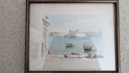 Original 1926 Signed Maltese Watercolor – Joseph Galea ("Customs House, Grand Harbour")