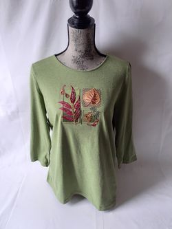 Laura Scott leaf embroided green long sleeve top size L