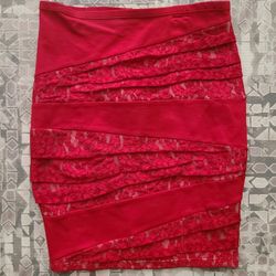 Body By Victoria Red Lace Layered Pencil Skirt, Size 4