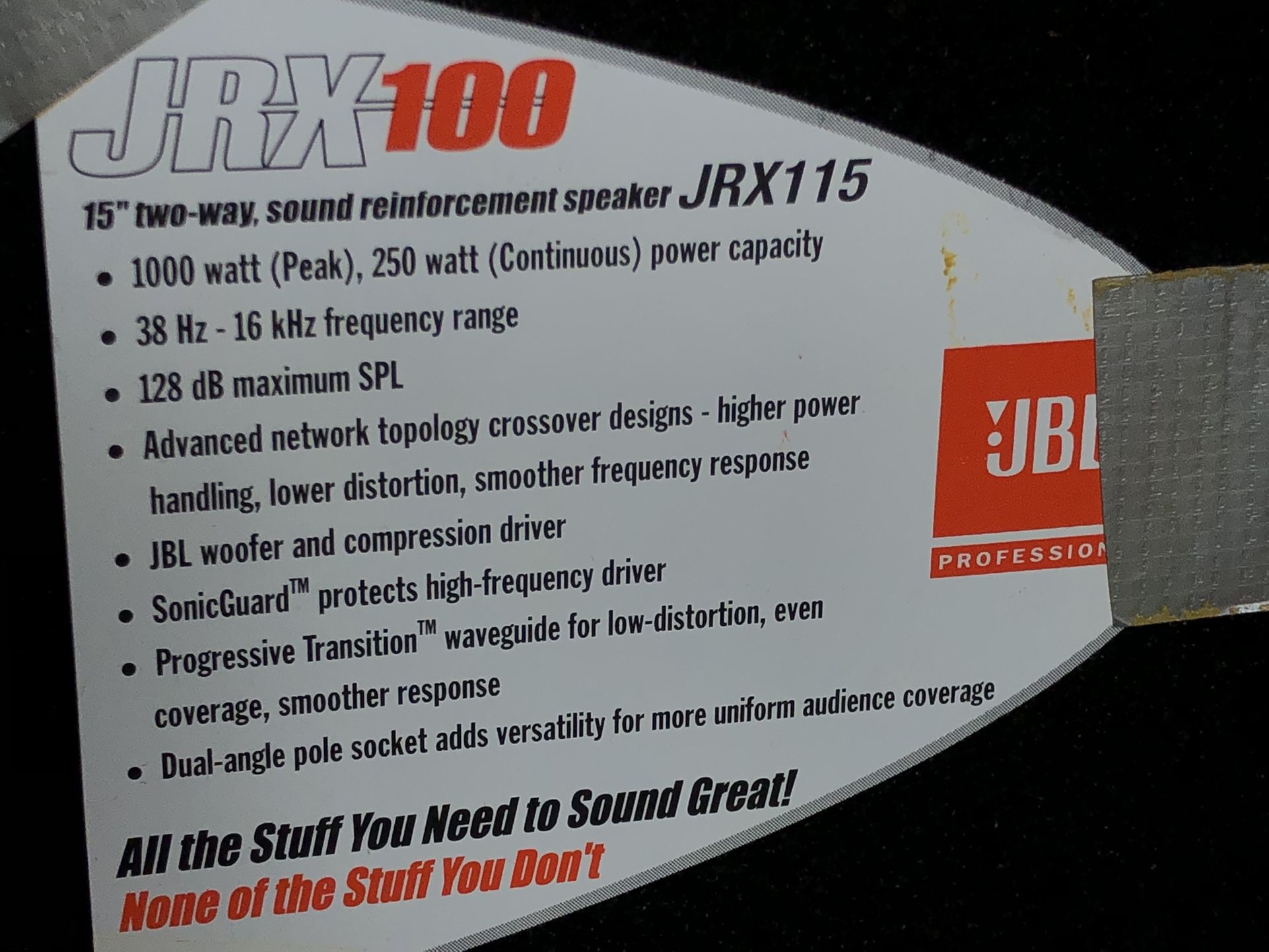 Jbl deals jrx100 specs