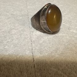 925 Silver Ring Size 8 Yellow Agate Stone 