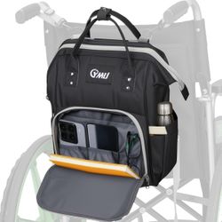 YMU Wheelchair Bags to Hang on Back, Wheelchair Backpack Storage Bag for Adults Seniors, Equipped Cup Holder, Insulation Pocket for Medicine, Electric