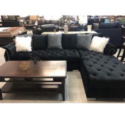 Royal Black Velvet RAF Sectional /couch /Living room set