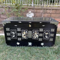 Vintage black storage chest mother of pearl inlay