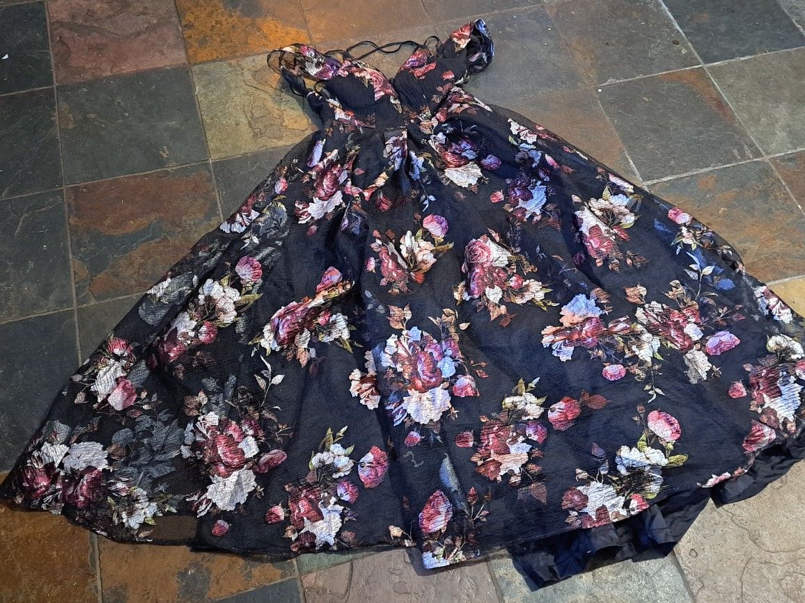 Crystal Doll Gown Dress Black Floral Small
