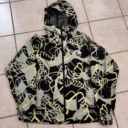 The North Face Build Up Jacket Black Hands Print Women’s Medium Hooded Full Zip