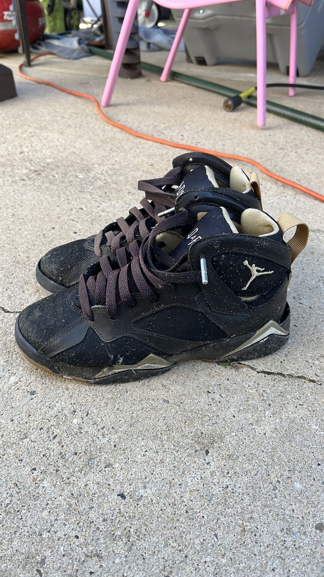 Used Retro Jordan 7s Size 5y Black And Gold