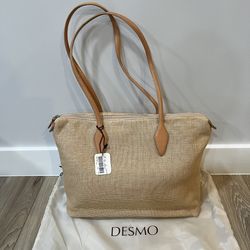 DESMO 100% Linen Hand Bag Tote Bag Handbag Zipper Italy