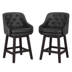 2X Black 26.5” Swivel Faux Leather Barstools 