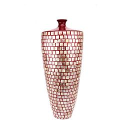 Aurora Ceramic Vase Red with Mother of Pearl Inserts 20” Ht