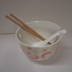 one ceramic Ramen noodle bowl with ceramic spoon and wood chopsticks ONLY $2!