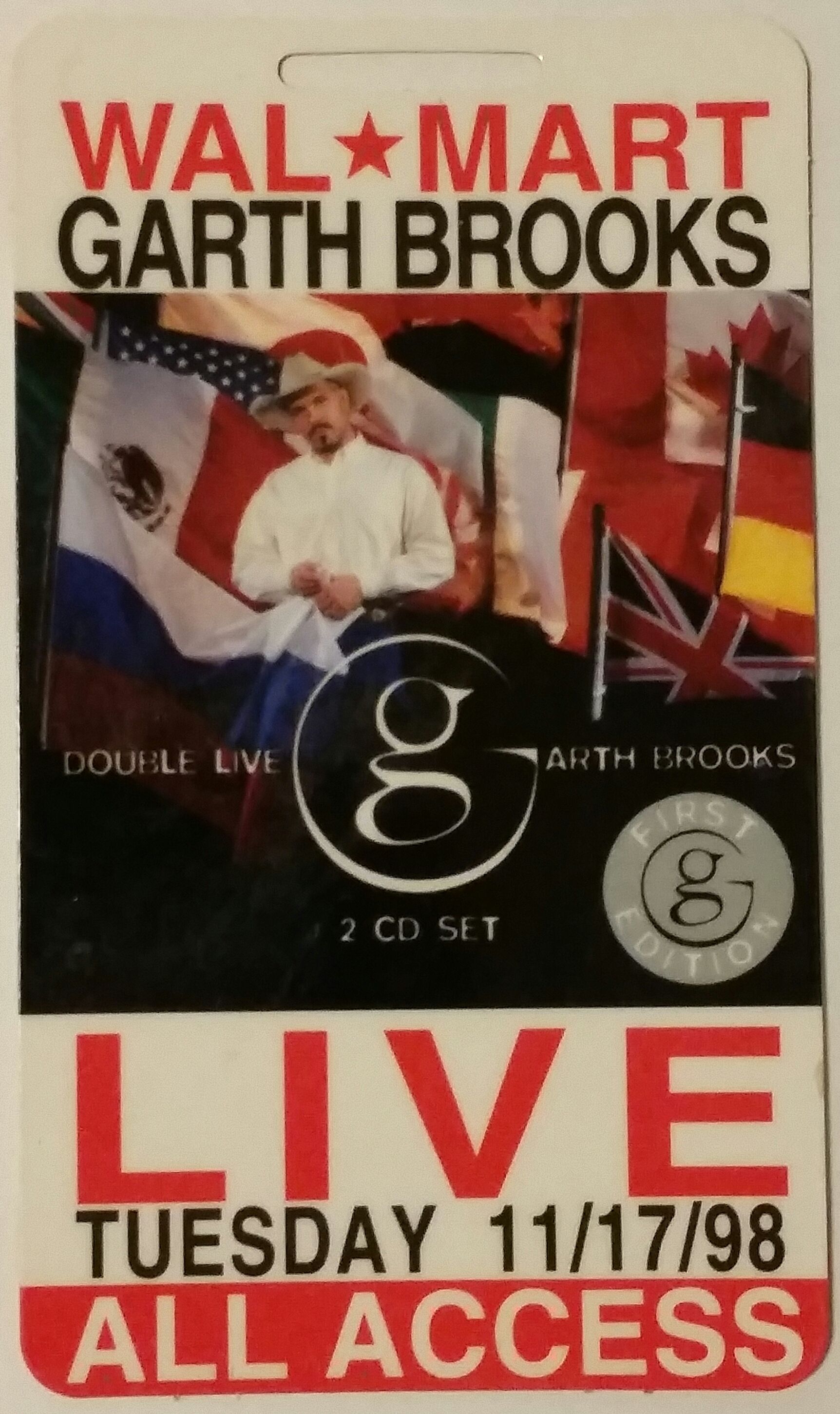 Walmart Garth Brooks Double Live All Access Promo Credential 1998
