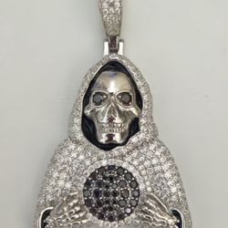 VVS Moissanite .925 Sterling Silver Grim Reaper "Santa Muerte" Pendant
