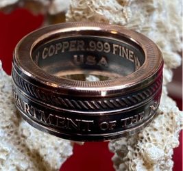 Rare Hand-Forged U.S. Marines .999 Copper Coin Ring – Size 11.5