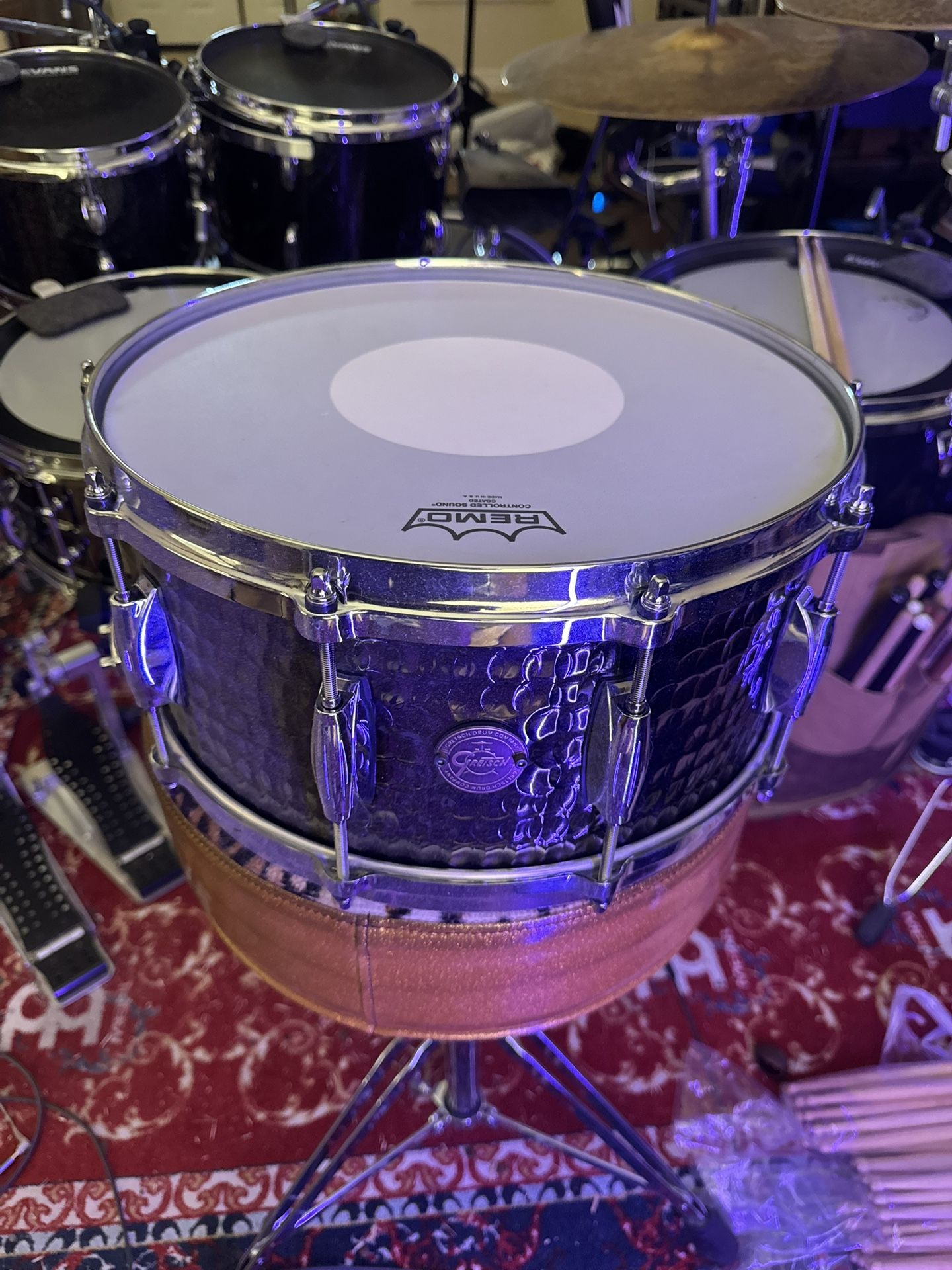 NEW Gretsch Hammered Black Steel Snare Drum Die Cast Hoops 14x6.5”