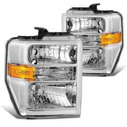 08-21 Ford E & F Series Headlights OEM Style Chrome Amber Luces Cromadas Estilo Original