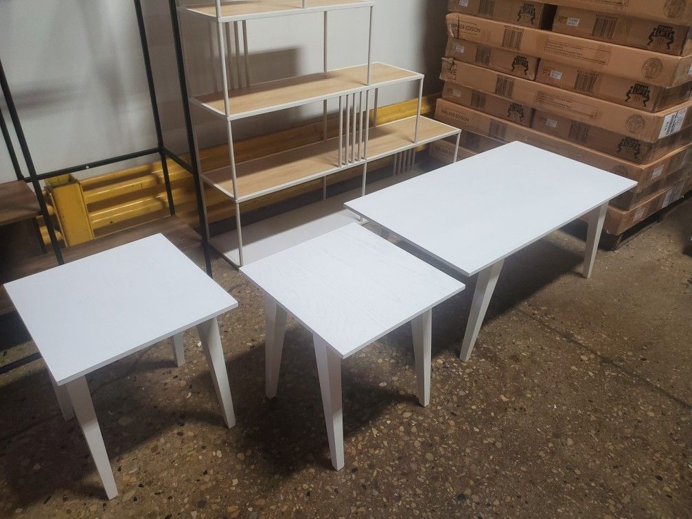 3 Pc White Coffee Table With Two End Tables (New In A Box)