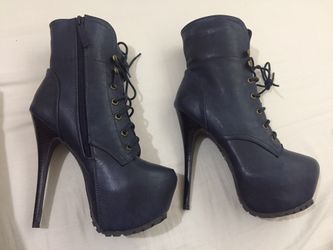 Navy Blue Leather Platform Boots - Women’s Size 7