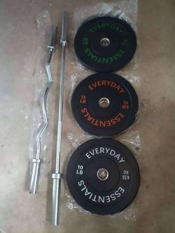 Curl bar, Olympic bar, bumper plates