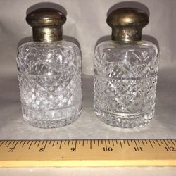 Pair Of Vintage Dresser Jars With Silver(?) Tops 