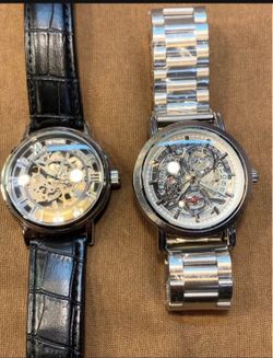New Pair of Retro Mechanical Skeleton Watches – Self-Winding & Hand-Wind – Gold Tone