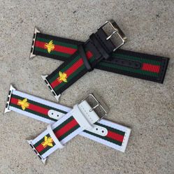 Gucci Bee 🐝 Stripe Pattern Sport Replacement Leather Watch Band Strap For Apple Watch  Genuine Leather 38/40/42/44 For Apple 1,2,3,4,5,6 