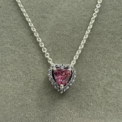Pandora Pink Heart Necklace Silver Cute Aesthetic Jewelry