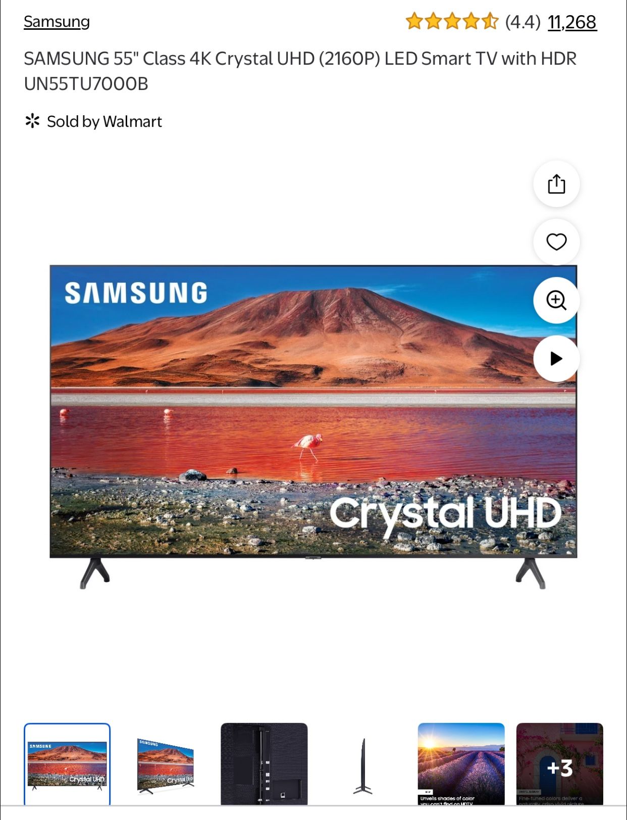 SAMSUNG 55" Class 4K Crystal UHD (2160P) LED Smart TV with HDR UN55TU7000B