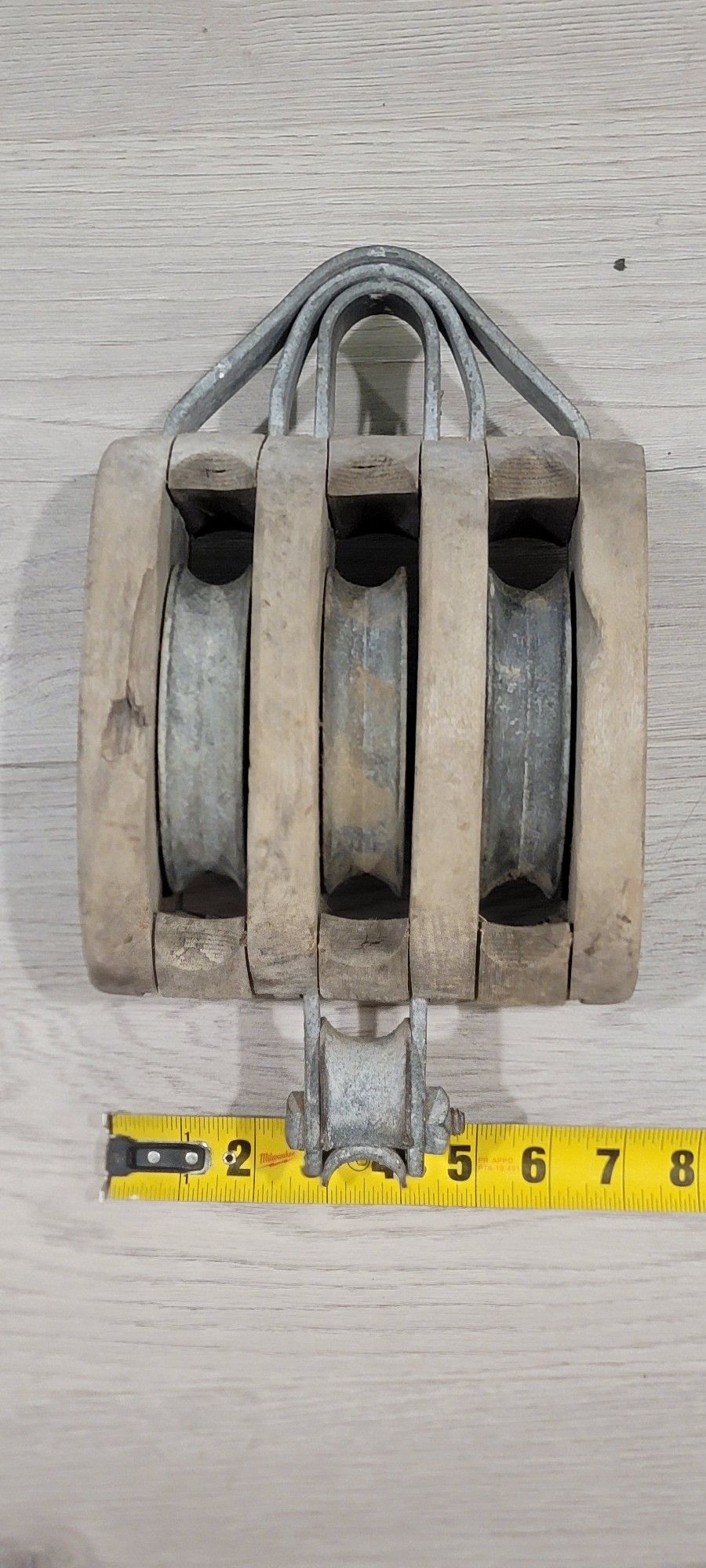 Vintage Large Wooden/metal Star Triple Block Pulley good for Barns home project etc