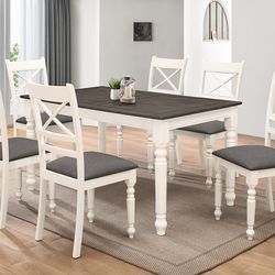 NEW 7-Pieces Two-Tone Wooden Dining Table Set