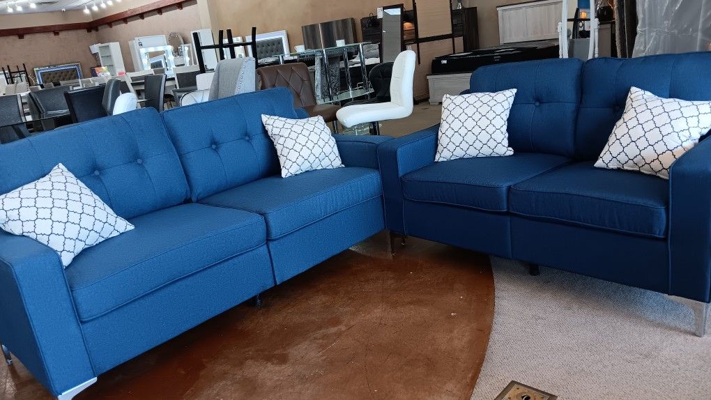 Blue Sofa And Love Seat 