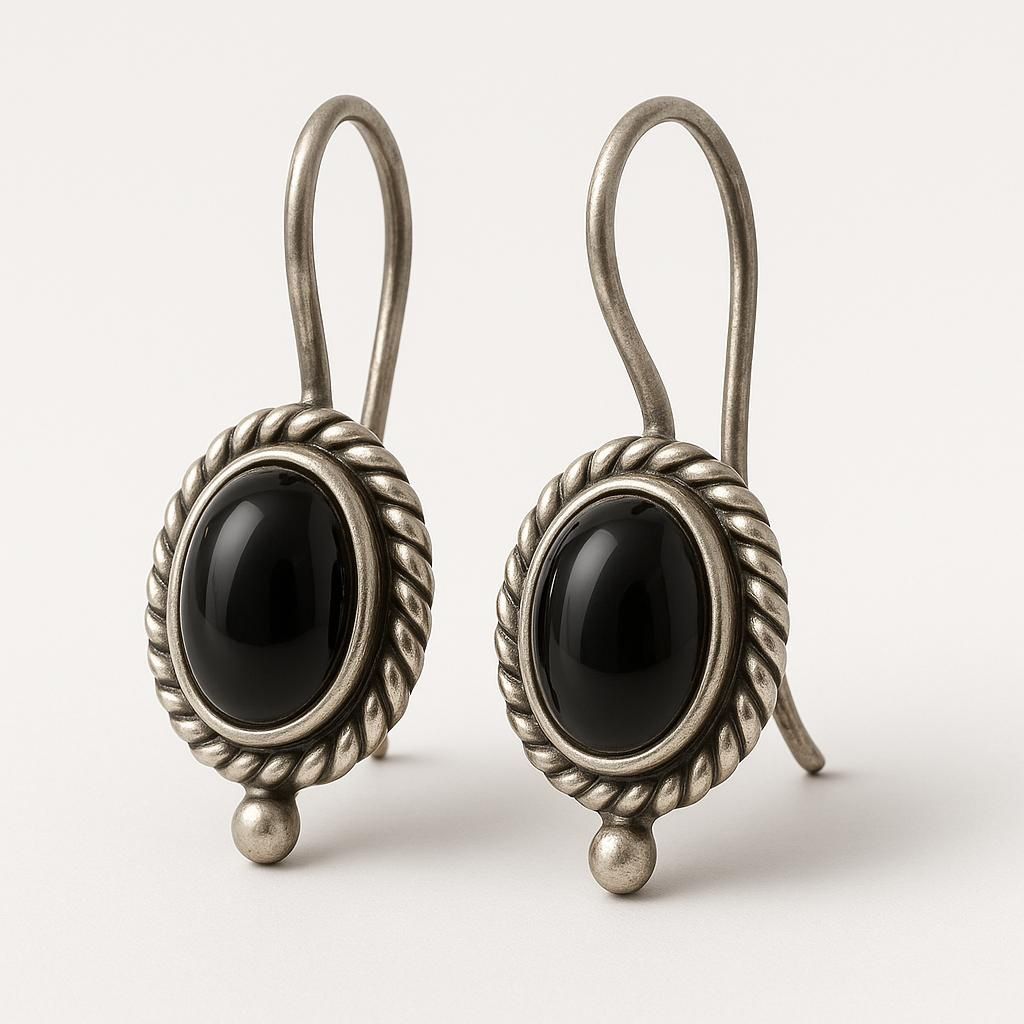 Vintage Silver Earrings w/ Onyx