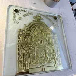 Gold-Toned Jain Parshvanatha Glass Plaque